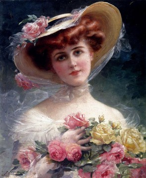 La Belle Aux Fleurs 女の子 エミール ヴァーノン 古典的な花 Oil Paintings
